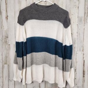 Amaryllis Striped Mock Neck Sweater Size S/M